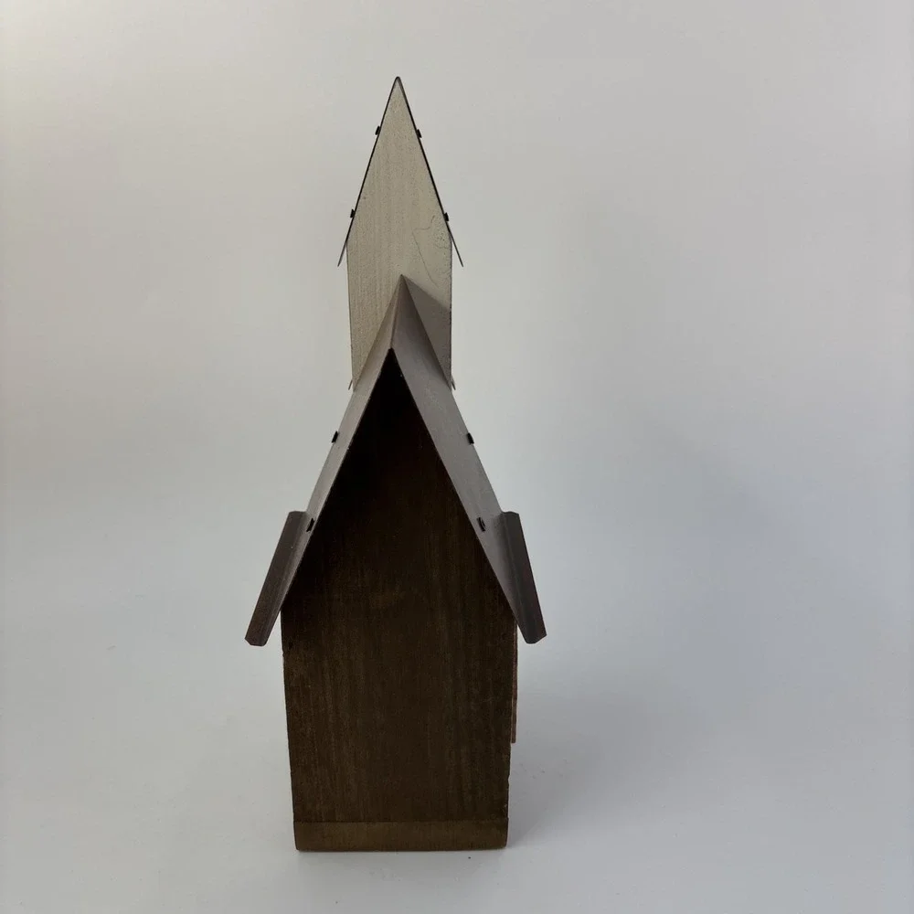 Distressed Church Bird House Sanctuary Wood Cross Metal Roof Cottage Farm Boho